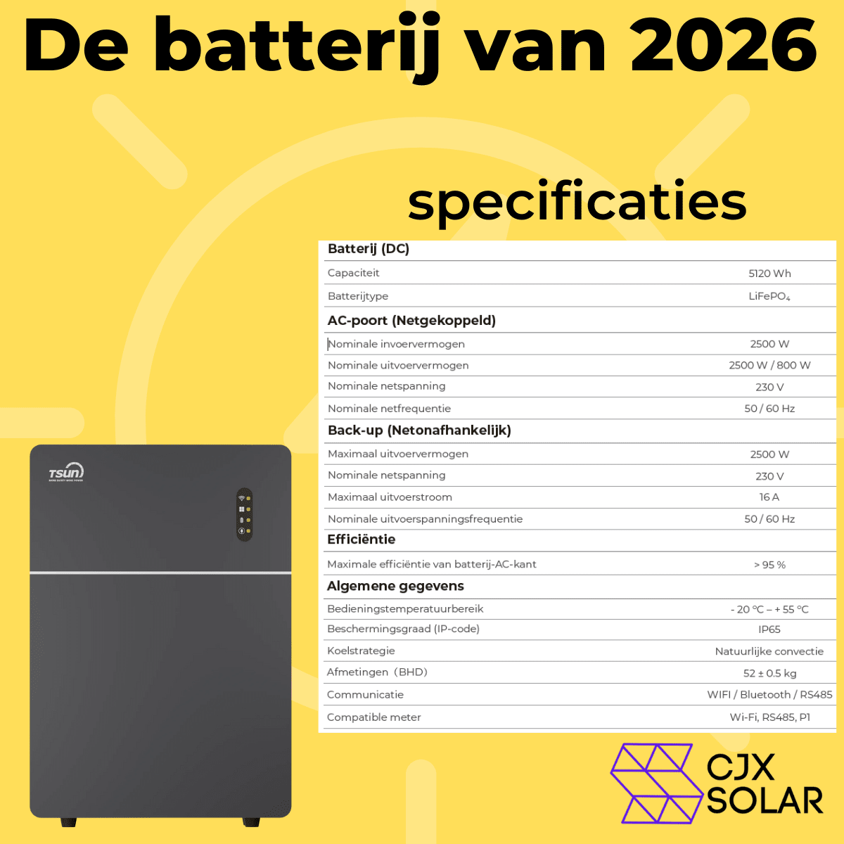 CJX Solar Plug & Play Thuisbatterij 5 kWh (AC bidirectioneel) - CJX Solar