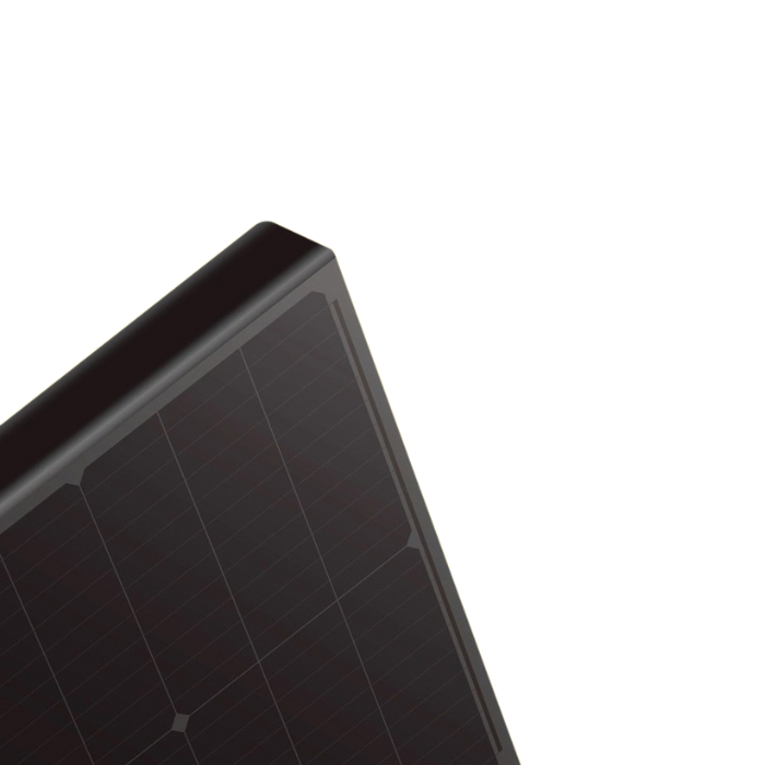 Detail van zonnepaneel met zwart frame voor Plug & Play zonnepanelen met stekker (CJX Solar).
